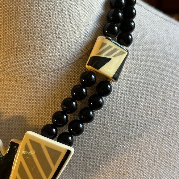 Bold Ceramic Geometric Necklace, 80s Statement Beads - Picture 6 of 9